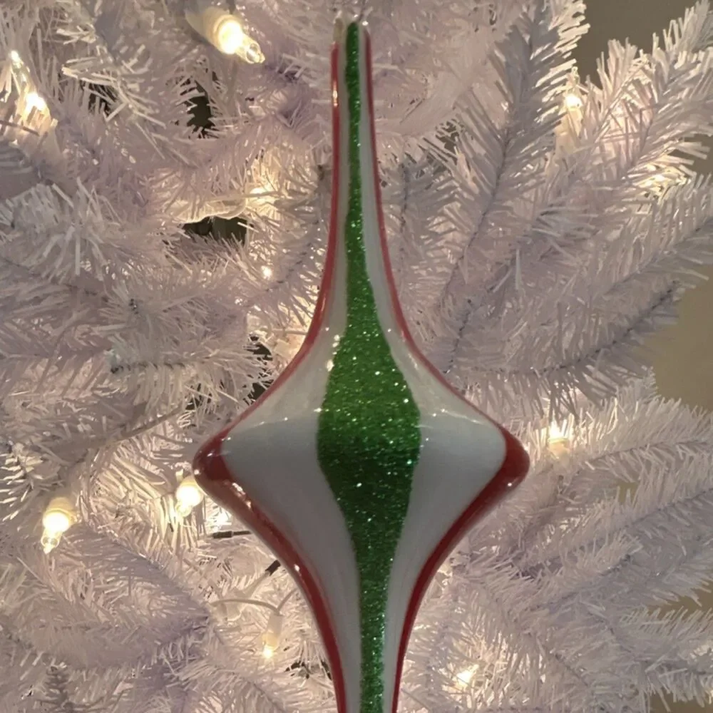 Ashland Glass Finial Ornament Red Green White Christmas Geometric Hanging 8